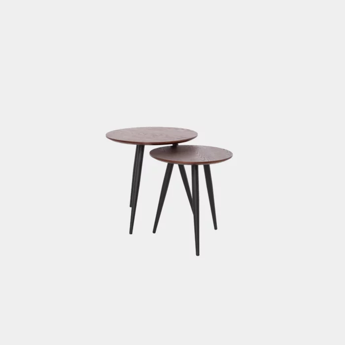 ZYNSELL Set of 2 Dark Wood & Black Metal Side Tables - Image 1