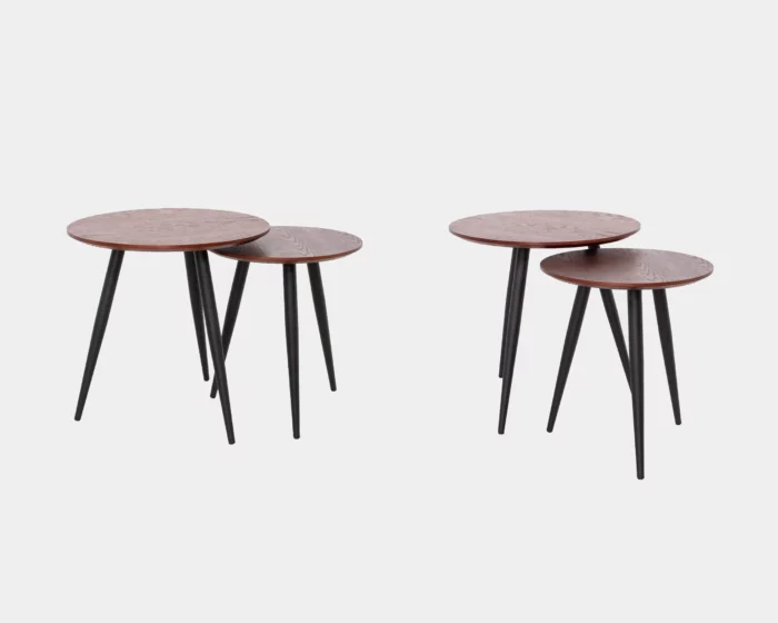 ZYNSELL Set of 2 Dark Wood & Black Metal Side Tables - Image 3