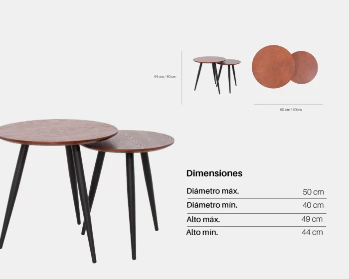 ZYNSELL Set of 2 Dark Wood & Black Metal Side Tables - Image 5